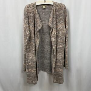 Lucky Brand Southwestern Print Long Sleeve Open Front Pockets Sweater Duster M